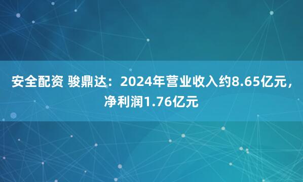 安全配资 骏鼎达：2024年营业收入约8.65亿元，净利润1.76亿元