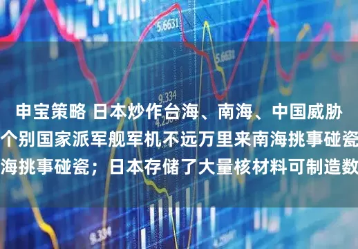 申宝策略 日本炒作台海、南海、中国威胁等问题，中方驳斥：个别国家派军舰军机不远万里来南海挑事碰瓷；日本存储了大量核材料可制造数千枚核弹头